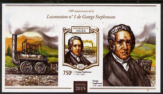 Niger Republic 2015 George Stephenson Anniversary #1 imperf s/sheet unmounted mint. Note this item is privately produced and is offered purely on its thematic appeal, stamps on railways, stamps on personalities