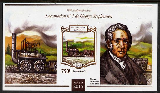 Niger Republic 2015 George Stephenson Anniversary #2 imperf s/sheet unmounted mint. Note this item is privately produced and is offered purely on its thematic appeal, stamps on railways, stamps on personalities