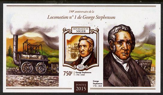 Niger Republic 2015 George Stephenson Anniversary #4 imperf s/sheet unmounted mint. Note this item is privately produced and is offered purely on its thematic appeal, stamps on railways, stamps on personalities