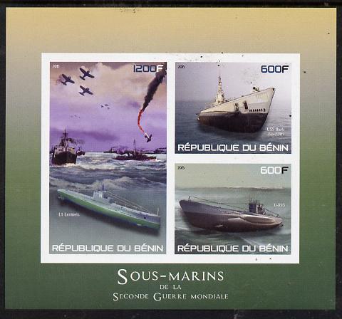 Benin 2015 Submarines imperf sheet containing 3 values unmounted mint, stamps on ships, stamps on submarines, stamps on aviation
