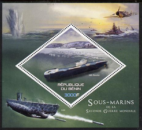 Benin 2015 Submarines perf deluxe sheet containing one diamond shaped value  unmounted mint, stamps on ships, stamps on submarines, stamps on aviation, stamps on shaped, stamps on diamond
