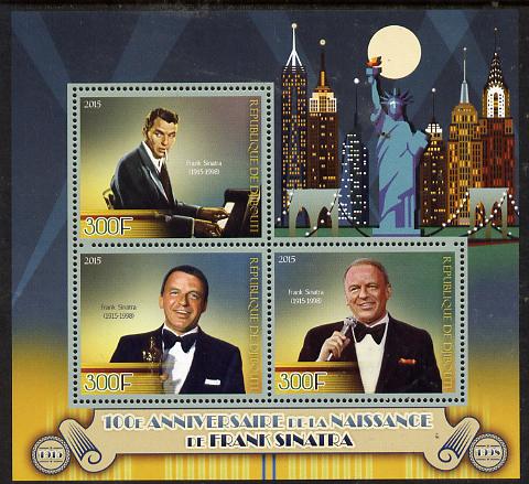 Djibouti 2015 Birth Centenary of Frank Sinatra perf sheet containing 3 values unmounted mint, stamps on personalities, stamps on sinatra, stamps on music, stamps on films, stamps on cinema, stamps on movies
