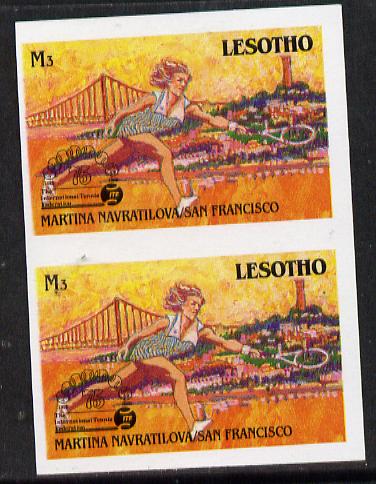 Lesotho 1988 Tennis Federation 3m (Martina Navratilova) unmounted mint imperf proof pair (as SG 851)*, stamps on sport  tennis, stamps on bridge (card game)