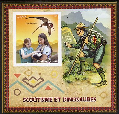 Congo 2015 Scouts & Dinosaurs imperf deluxe sheet #2 containing one value unmounted mint , stamps on scouts, stamps on dinosaurs
