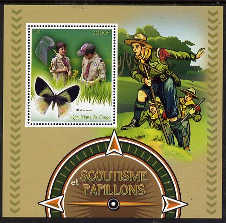 Congo 2015 Scouts & Butterflies perf deluxe sheet #2 containing one value unmounted mint , stamps on , stamps on  stamps on scouts, stamps on  stamps on butterflies