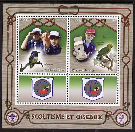 Congo 2015 Scouts & Birds perf sheetlet containing 2 stamps & 2 labels unmounted mint , stamps on scouts, stamps on birds, stamps on 