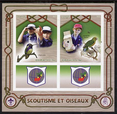 Congo 2015 Scouts & Birds imperf sheetlet containing 2 stamps & 2 labels unmounted mint , stamps on scouts, stamps on birds, stamps on 