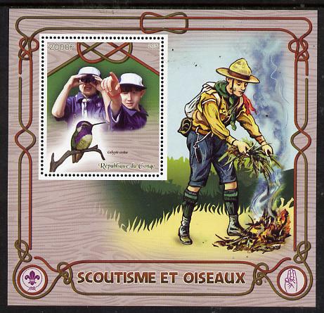 Congo 2015 Scouts & Birds perf deluxe sheet #2 containing one value unmounted mint , stamps on scouts, stamps on birds, stamps on 