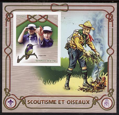 Congo 2015 Scouts & Birds imperf deluxe sheet #2 containing one value unmounted mint , stamps on scouts, stamps on birds, stamps on 