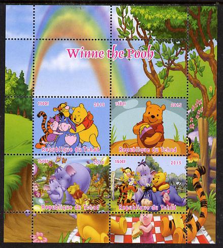 Chad 2015  Winnie The Pooh #2 perf sheetlet containing 4 values unmounted mint. Note this item is privately produced and is offered purely on its thematic appeal, it has ..., stamps on disney, stamps on films, stamps on movies, stamps on cinema, stamps on cartoons, stamps on fairy tales, stamps on bears, stamps on rainbows