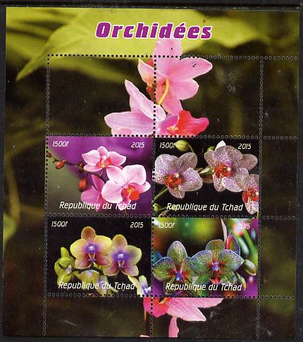 Chad 2015  Orchids perf sheetlet containing 4 values unmounted mint. Note this item is privately produced and is offered purely on its thematic appeal, it has no postal v..., stamps on flowers, stamps on orchids
