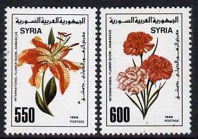 Syria 1988 Int Flower Show set of 2, SG 1693-94, stamps on flowers