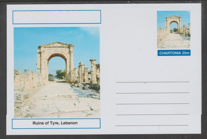Chartonia (Fantasy) Landmarks - Ruins of Tyre, Lebanon postal stationery card unused and fine, stamps on tourism, stamps on ruins
