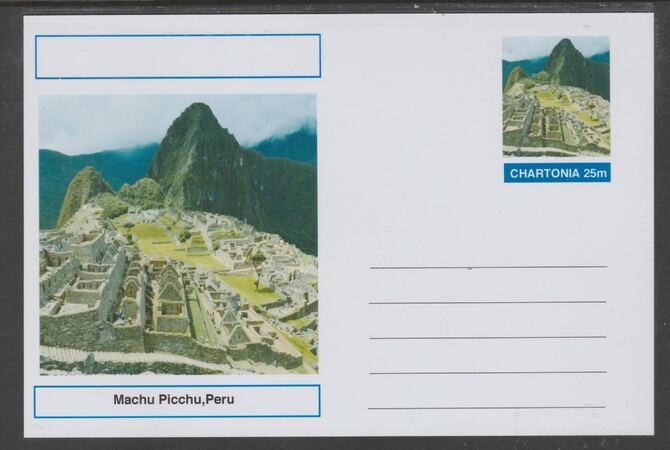 Chartonia (Fantasy) Landmarks - MachuPicchu, Peru postal stationery card unused and fine, stamps on tourism, stamps on ruins