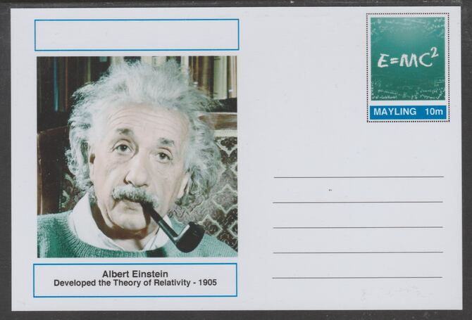 Mayling (Fantasy) Great Minds - Albert Einstein - glossy postal stationery card unused and fine, stamps on personalities, stamps on science, stamps on nobel, stamps on 