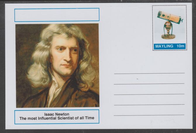 Mayling (Fantasy) Great Minds - Isaac Newton - glossy postal stationery card unused and fine, stamps on personalities, stamps on science, stamps on 