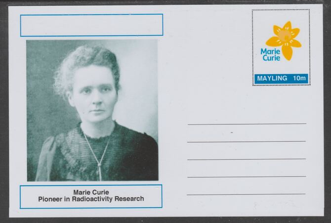 Mayling (Fantasy) Great Minds - Marie Curie - glossy postal stationery card unused and fine, stamps on personalities, stamps on atomics, stamps on nobel, stamps on 