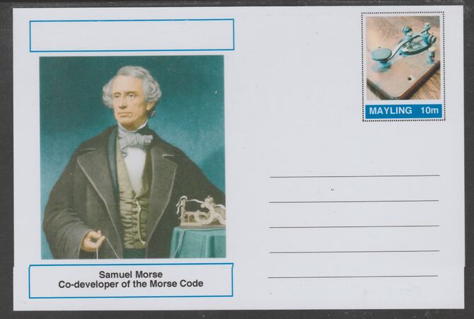 Mayling (Fantasy) Great Minds - Samuel Morse - glossy postal stationery card unused and fine, stamps on personalities, stamps on telegraphs, stamps on 