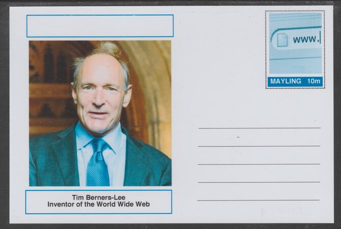 Mayling (Fantasy) Great Minds - Tim Berners-Lee - glossy postal stationery card unused and fine, stamps on personalities, stamps on computers, stamps on 