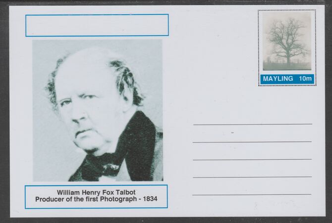 Mayling (Fantasy) Great Minds - William Henry Fox Talbot - glossy postal stationery card unused and fine, stamps on personalities, stamps on photography, stamps on 