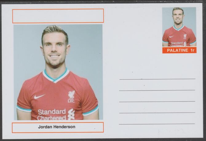 Palatine (Fantasy) Personalities - Jordan Henderson (football) postal stationery card unused and fine, stamps on personalities, stamps on sport, stamps on football