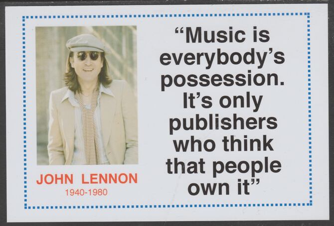 Famous Quotations - John Lennon on 6x4 in (150 x 100 mm) glossy card, unused and fine, stamps on personalities, stamps on music, stamps on rock, stamps on pops, stamps on lennon