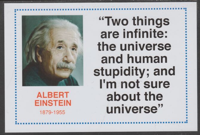 Famous Quotations - Albert Einstein on 6x4 in (150 x 100 mm) glossy card, unused and fine, stamps on personalities, stamps on science, stamps on physics, stamps on nobel, stamps on einstein