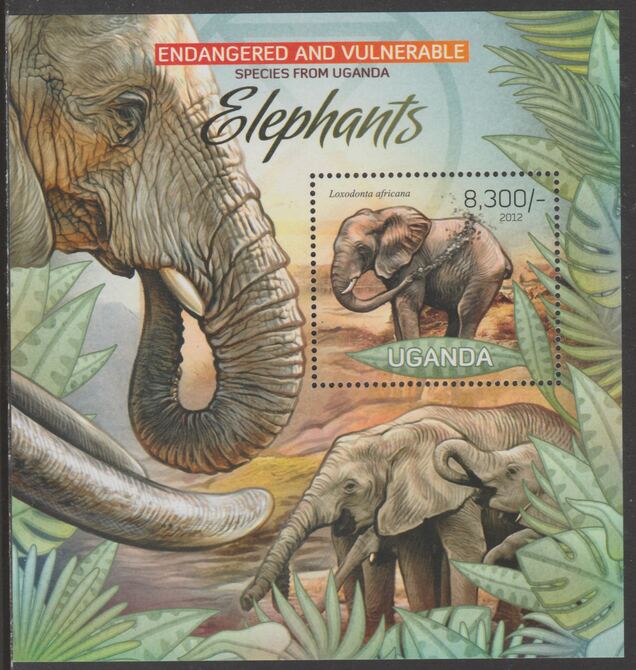 Uganda 2012 Endangered Species - Elephants #1 perf souvenir sheet  containing 1 value unmounted mint., stamps on , stamps on  wwf , stamps on elephants