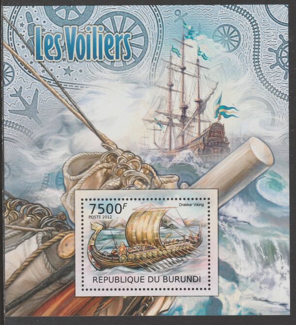 Burundi 2012 Sailing Ships perf souvenir sheet  containing 1 value unmounted mint., stamps on , stamps on  stamps on ships, stamps on  stamps on vikings