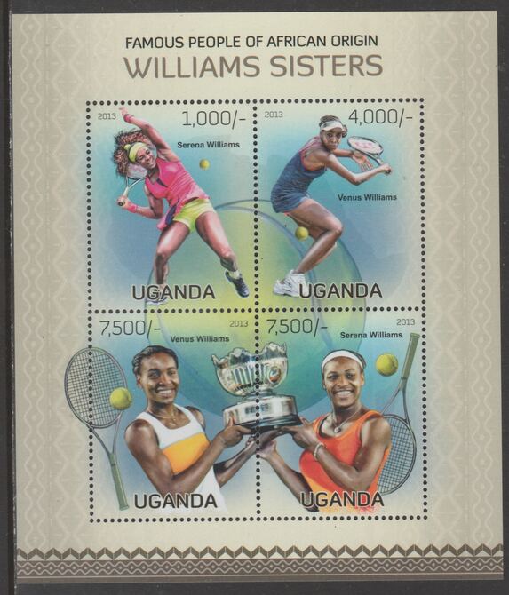 Uganda 2012 The Williams Sisters (Tennis) perf sheetlet containing 4 values unmounted mint., stamps on , stamps on  stamps on personalities, stamps on  stamps on williams, stamps on  stamps on tennis