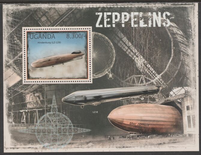 Uganda 2012 Zeppelins perf souvenir sheet  containing 1 value unmounted mint.t.., stamps on transport, stamps on aviation, stamps on zeppelins, stamps on hindemburg