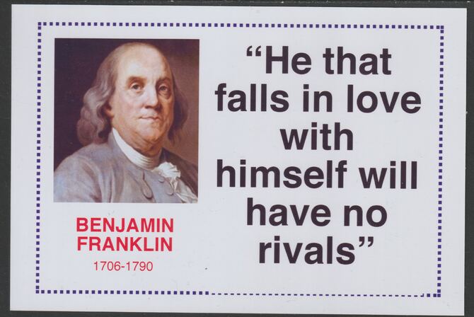 Famous Quotations - Benjamin Franklin on 6x4 in (150 x 100 mm) glossy card, unused and fine, stamps on personalities, stamps on franklin, stamps on us presidents.americana