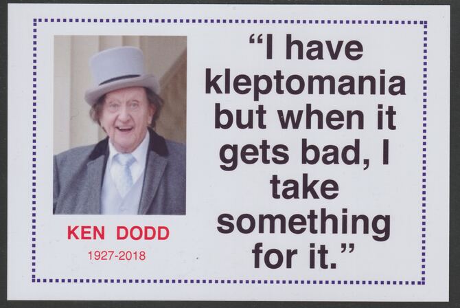 Famous Quotations - Ken Dodd on 6x4 in (150 x 100 mm) glossy card, unused and fine, stamps on personalities, stamps on comedy, stamps on  tv , stamps on 