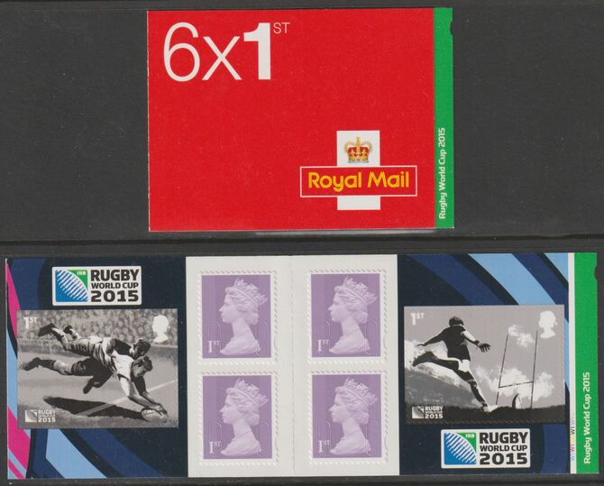 Great Britain 2015 Rugby World Cup Booklet with 4 x 1st class definitives plus 2 x Rugby stamps SG PM49, stamps on sport, stamps on rugby