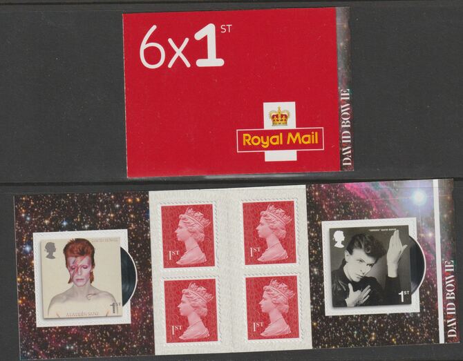 Great Britain 2017 David Bowie Booklet with 4 x 1st class definitives plus 2 x Bowie stamps SG PM56, stamps on personalities, stamps on music, stamps on pops, stamps on rock, stamps on bowie