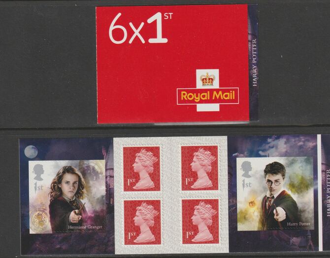 Great Britain 2018 Harry Potter Booklet with 4 x 1st class definitives plus 2 x Harry Potter stamps SG PM64, stamps on films, stamps on movies, stamps on cinema, stamps on harry potter