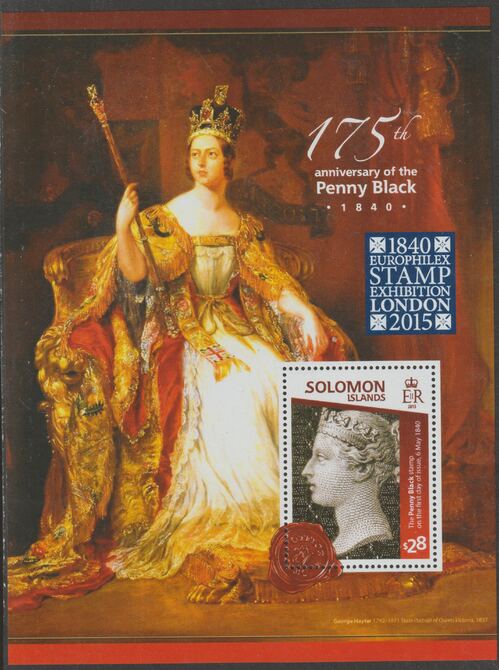 Solomon Islands 2015 Europhilex Stamp Exhibition - Penny Black  perf sheetlet containing 1 value  unmounted mint, stamps on , stamps on  stamps on stampex, stamps on  stamps on stamp exhibitions, stamps on  stamps on penny black, stamps on  stamps on stamp on stamp