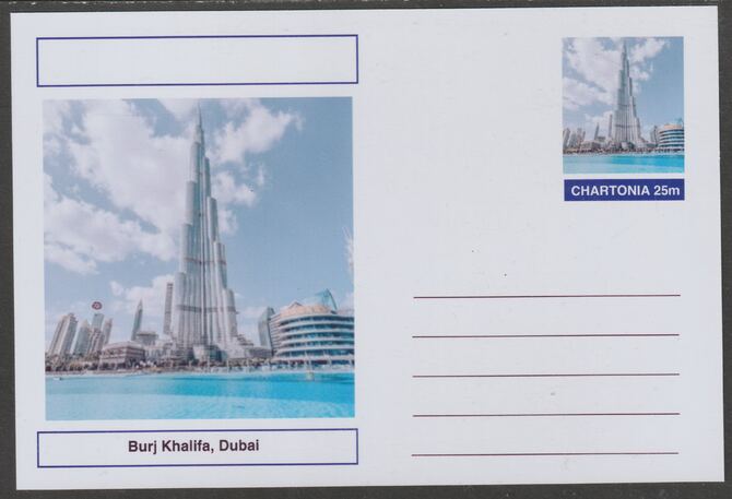 Chartonia (Fantasy) Landmarks - Burj Khalifa, Dubai postal stationery card unused and fine, stamps on , stamps on  stamps on tourism, stamps on  stamps on architecture