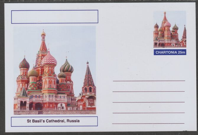 Chartonia (Fantasy) Landmarks - St Basils Cathedral, Russia postal stationery card unused and fine, stamps on tourism, stamps on architecture, stamps on cathedrals