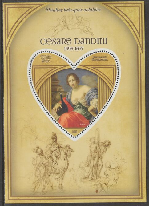 Madagascar 2015 Baraque Painters - Cesare Dandini perf deluxe sheet containing one heart shaped value unmounted mint, stamps on , stamps on  stamps on arts, stamps on  stamps on paintings, stamps on  stamps on baroque, stamps on  stamps on dandini, stamps on  stamps on heart, stamps on  stamps on shaped