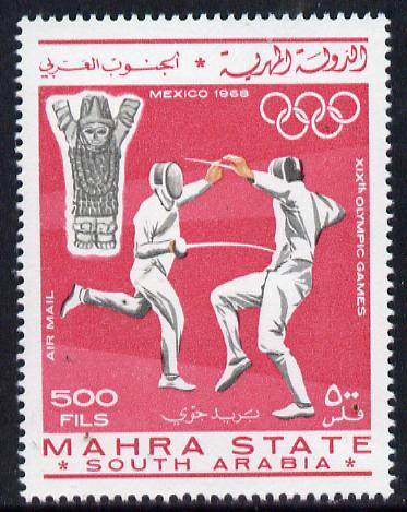Aden - Mahra 1967 Fencing 500f from Olympics perf set unmounted mint (Mi 29A), stamps on fencing