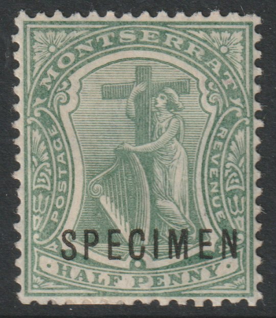 Montserrat 1908 Device of Colony MCA 1/2d overprinted SPECIMEN with gum and only about 400 produced SG 35s, stamps on specimens