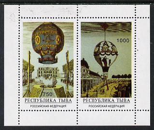 Touva 1996 Air-Balloons perf sheetlet containing set of 2 unmounted mint, stamps on balloons, stamps on aviation