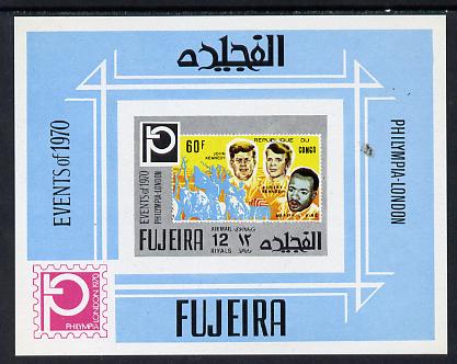 Fujeira 1972 Philympia Stamp Exhibition imperf m/sheet (Kennedy on  stamp of Congo) Mi BL 198B unmounted mint, stamps on kennedy, stamps on personalities, stamps on postal, stamps on stamp on stamp, stamps on stamp exhibitions    , stamps on stamponstamp