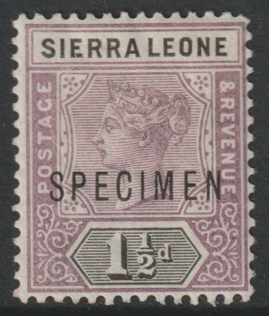 Sierra Leone 1896 QV  Key Plate Crown CA 1.5d overprinted SPECIMEN with gum, only about 750 produced, SG 43s, stamps on specimens