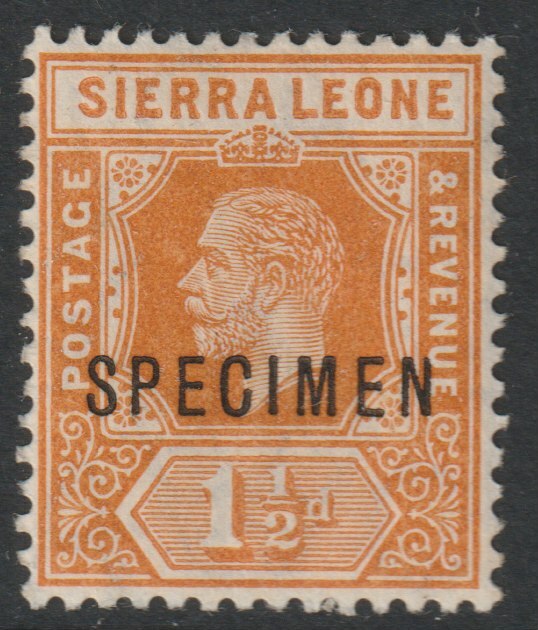 Sierra Leone 1912 KG5  Key Plate MCA 1.5d overprinted SPECIMEN with gum, only about 400 produced, SG114s, stamps on specimens