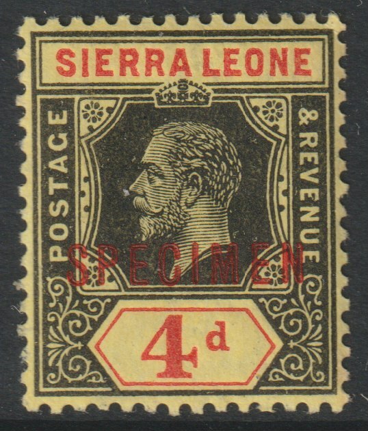 Sierra Leone 1912 KG5  Key Plate MCA 4d overprinted SPECIMEN with gum, only about 400 produced, SG117s, stamps on specimens