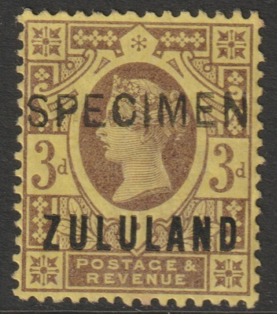 Zululand 1888 QV GB Jubilee 3d handstamped SPECIMEN  with gum and only 345  produced SG 5s, stamps on 