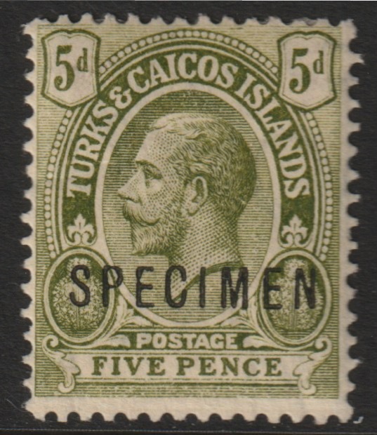 Turks & Caicos Islands 1916 KG5 5d overprinted SPECIMEN with Split P variety (position 29) with gum, stamps on specimens