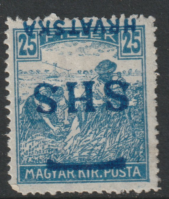 Yugoslavia - Croatia 1918 Harvesters 25f with Hrvatska SHS opt inverted, mounted mint rounded corner perf SG 63var, stamps on agriulture, stamps on farming